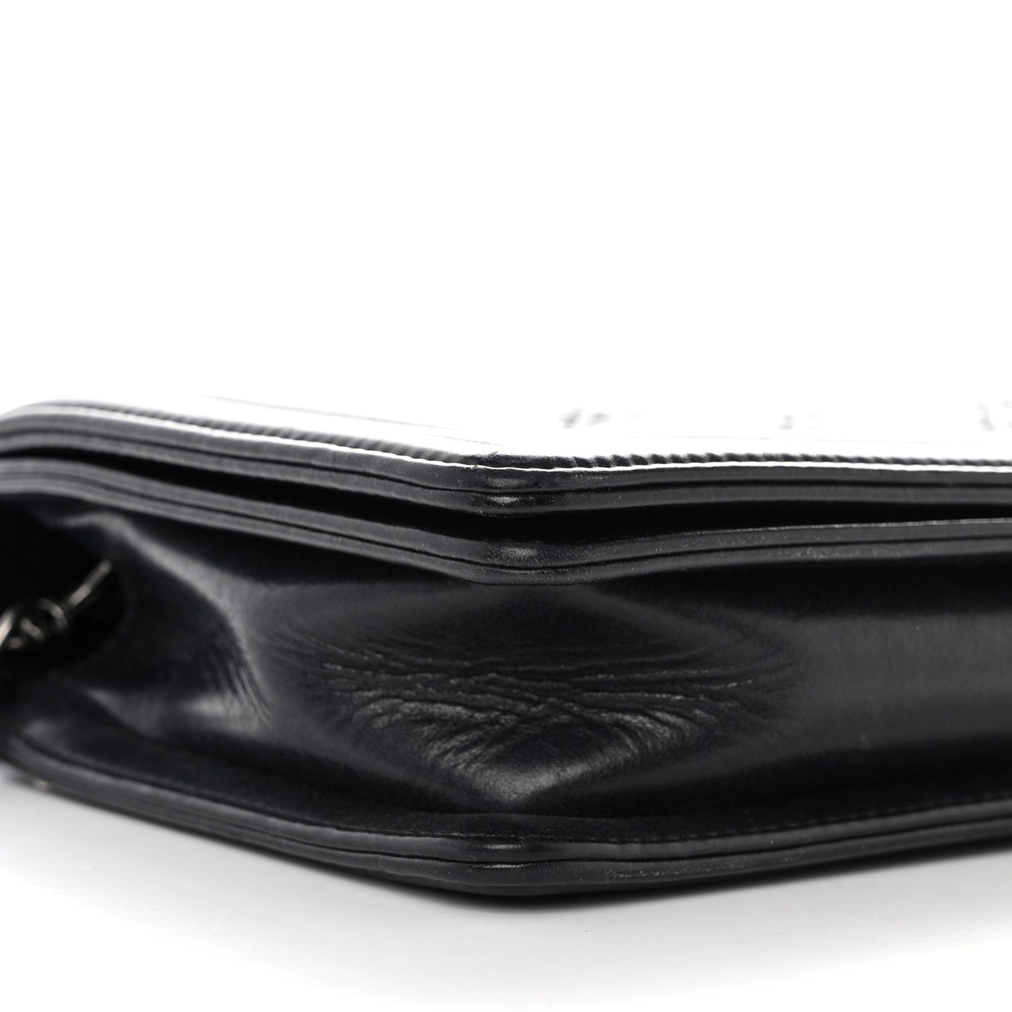 Calfskin Double Stitch Boy Clutch With Removable Chain Black