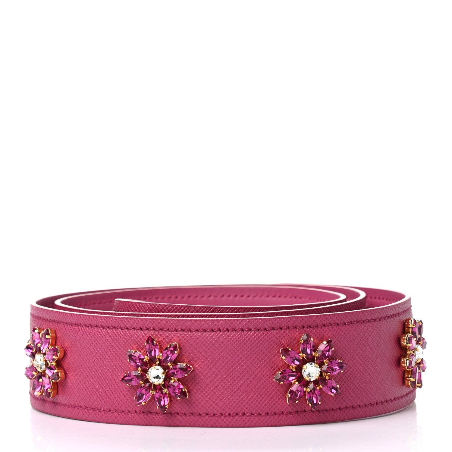 Prada Saffiano Crystal Flower Shoulder Strap Fuchsia 2 of 5
