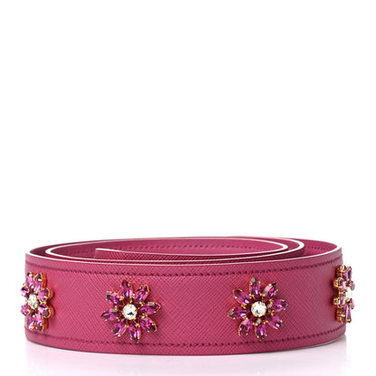 Prada Saffiano Crystal Flower Shoulder Strap Fuchsia 2 of 5