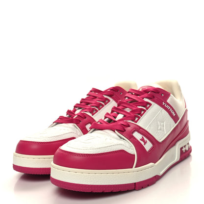 Louis Vuitton Calfskin Embossed Monogram Mens LV Trainer Sneakers 8.5 Fuchsia 3 of 9