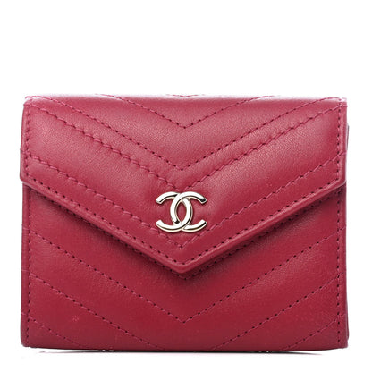 Chanel Goatskin Chevron Quilted Card Holder Flap Wallet Dark Pink 1 of 4
