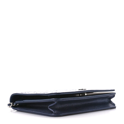 Chanel Goatskin Camellia Embossed Wallet On Chain WOC Blue 4 of 11