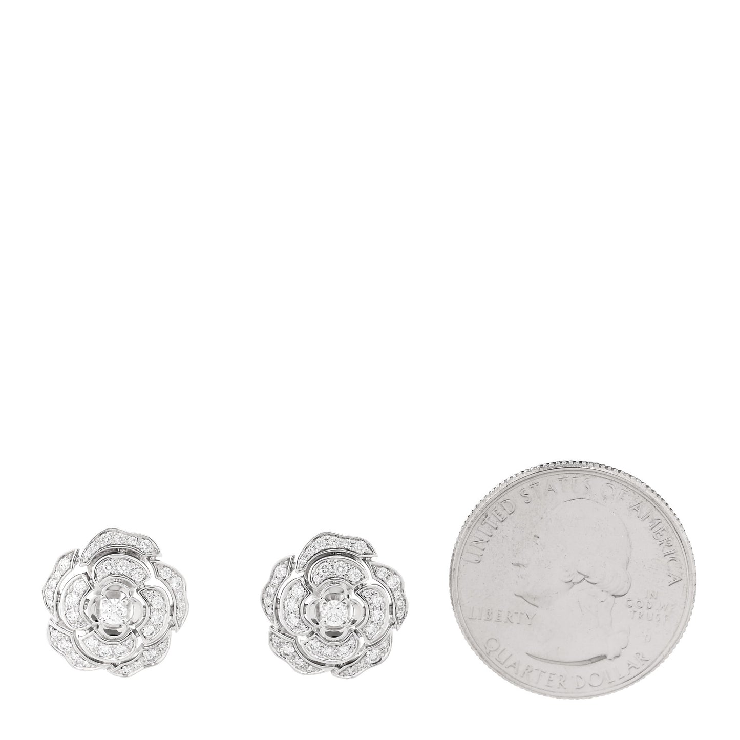 18K White Gold Diamond Bouton de Camelia Earrings