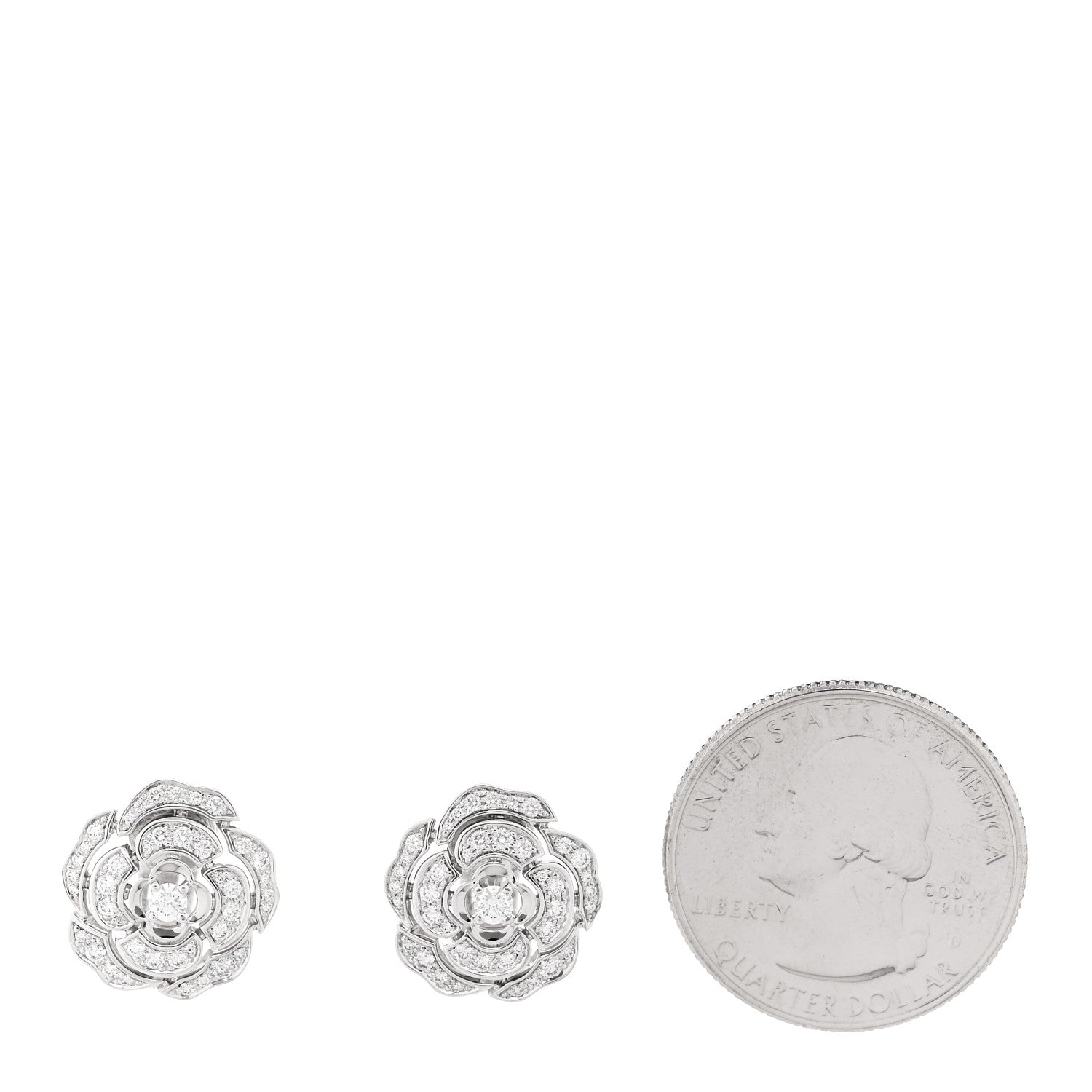 Chanel 18K White Gold Diamond Bouton de Camelia Earrings 2 of 4