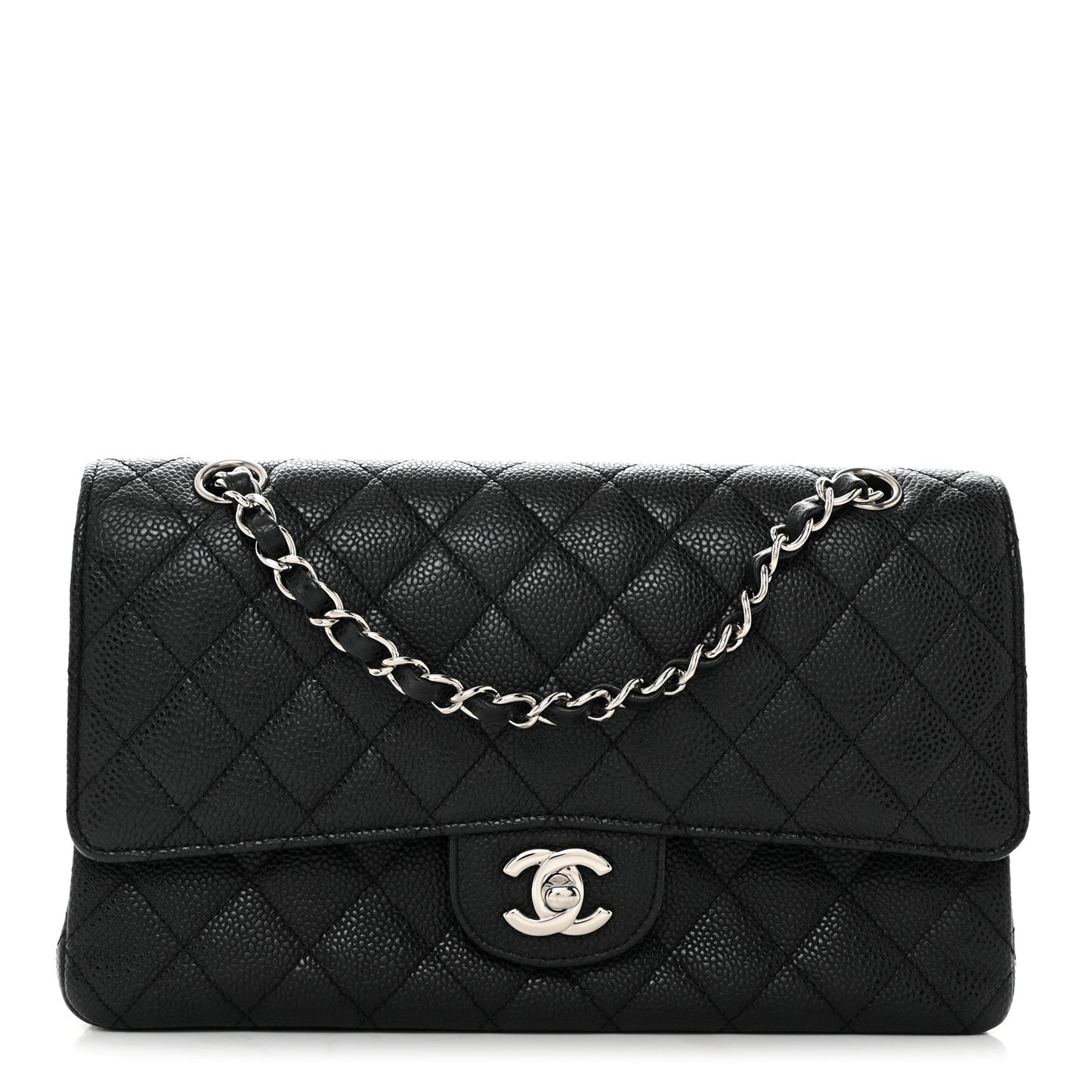 Caviar Quilted Medium Double Flap Black