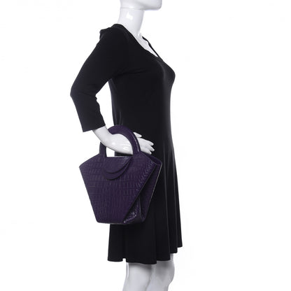 Bottega Veneta Calfskin Crocodile Embossed Doll Top Handle Bag Purple 2 of 10