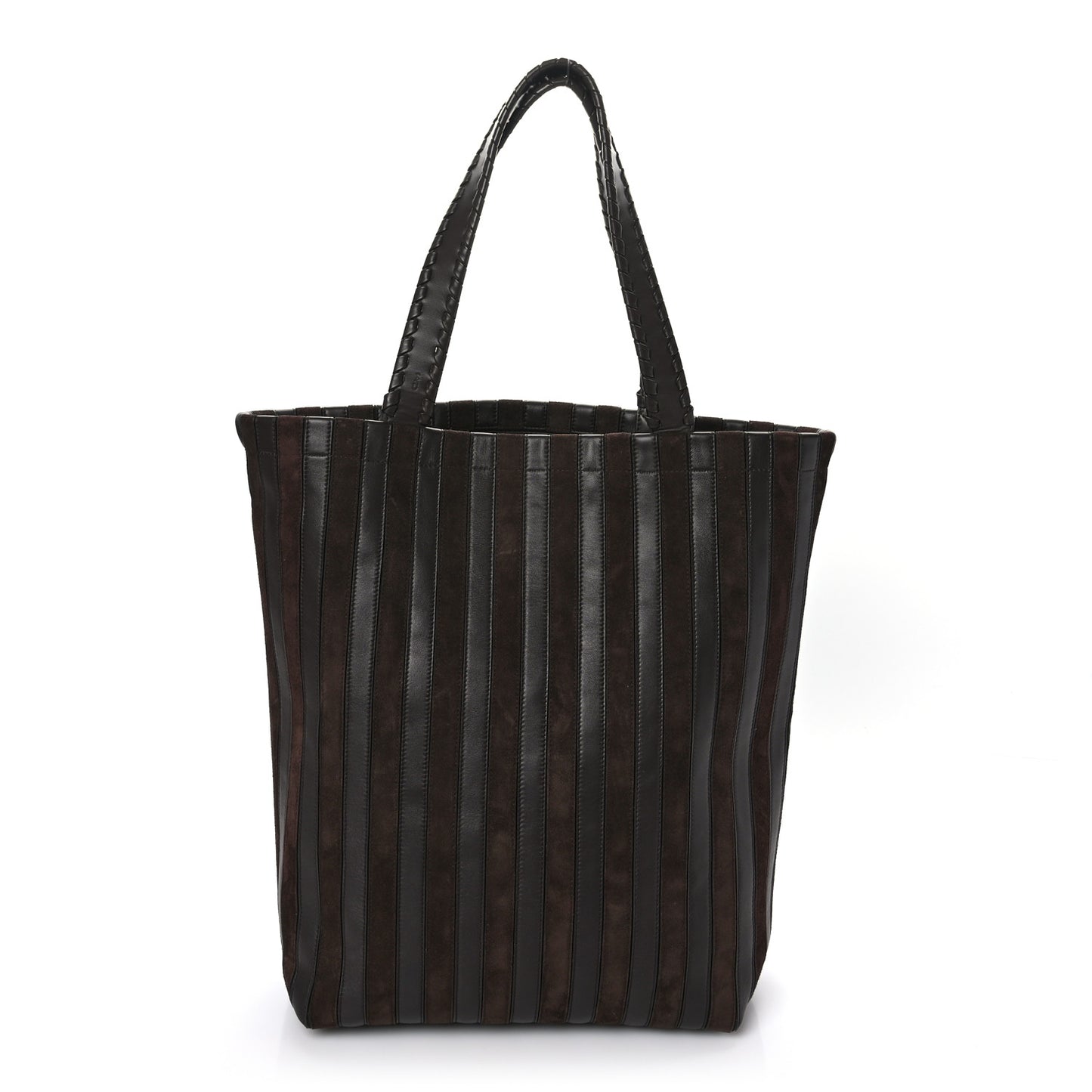 Calfskin Suede Striped Nella Tote Brown