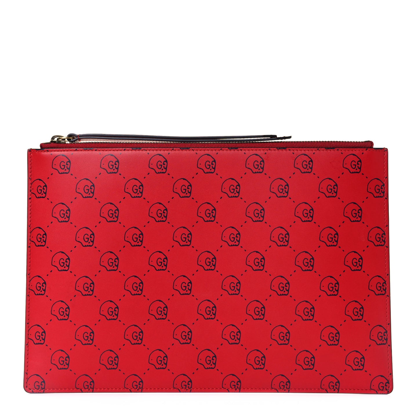 Calfskin GucciGhost Hamlet Skull Zip Pouch Hibiscus Red