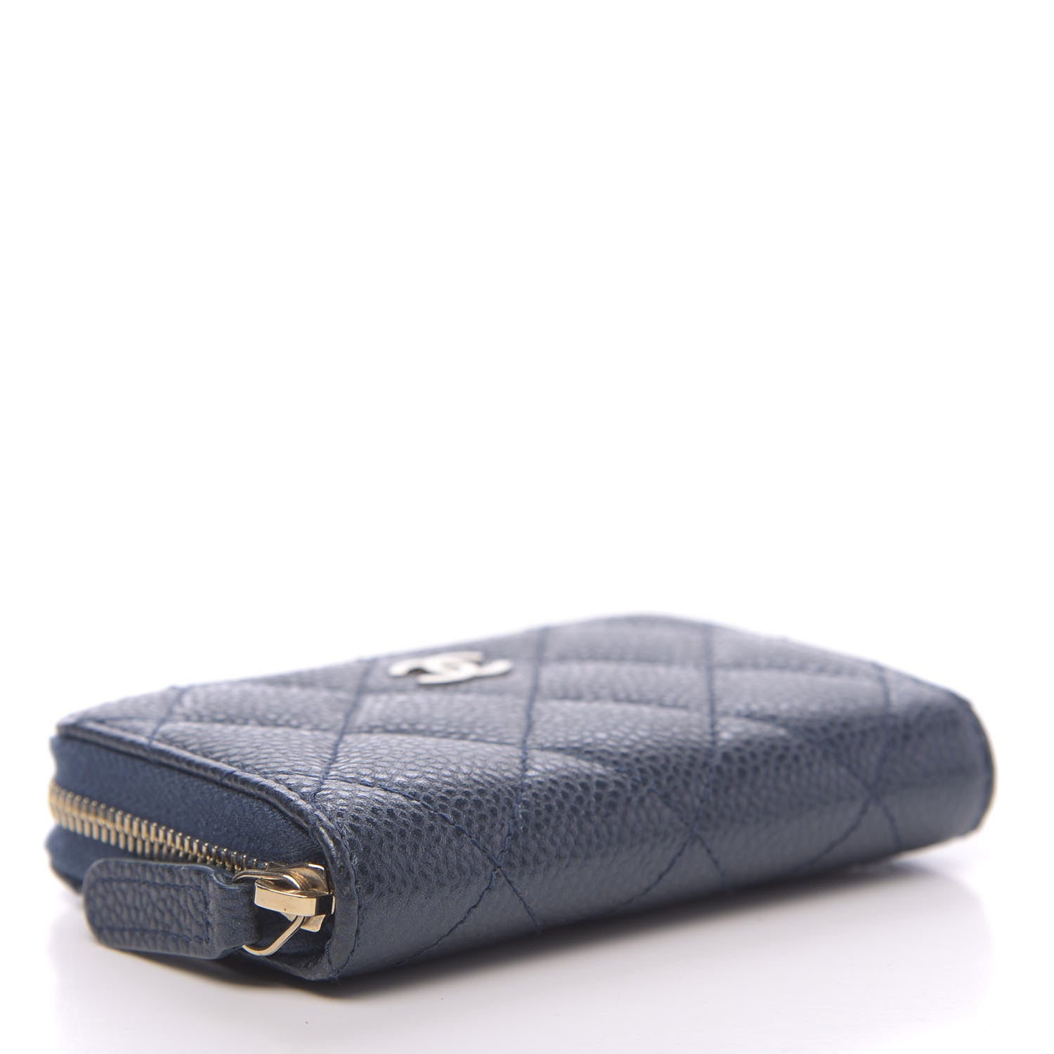 Chanel Metallic Caviar Quilted Zip Coin Purse Dark Blue 4 of 8