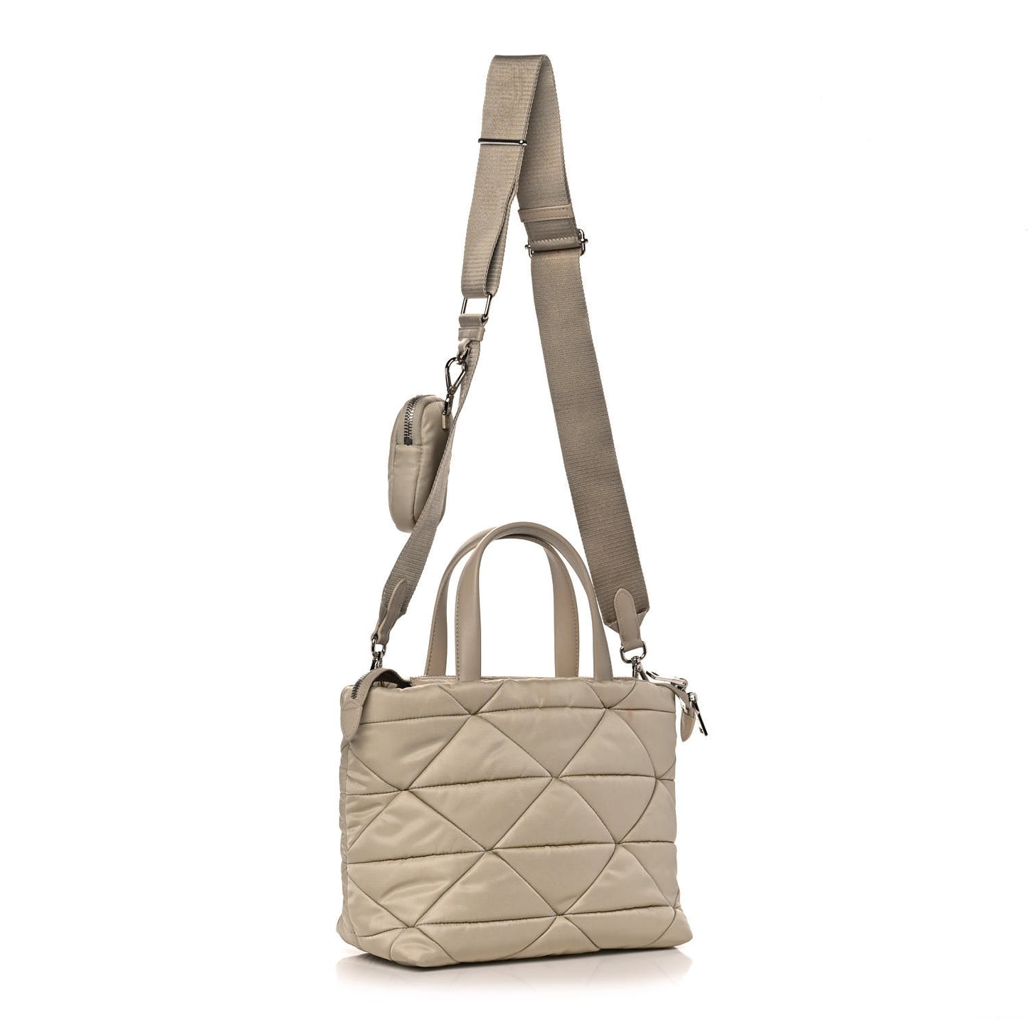 Re-Nylon Nappa Triangle Quilted Padded Double Handled Zip Pocket Tote Deserto