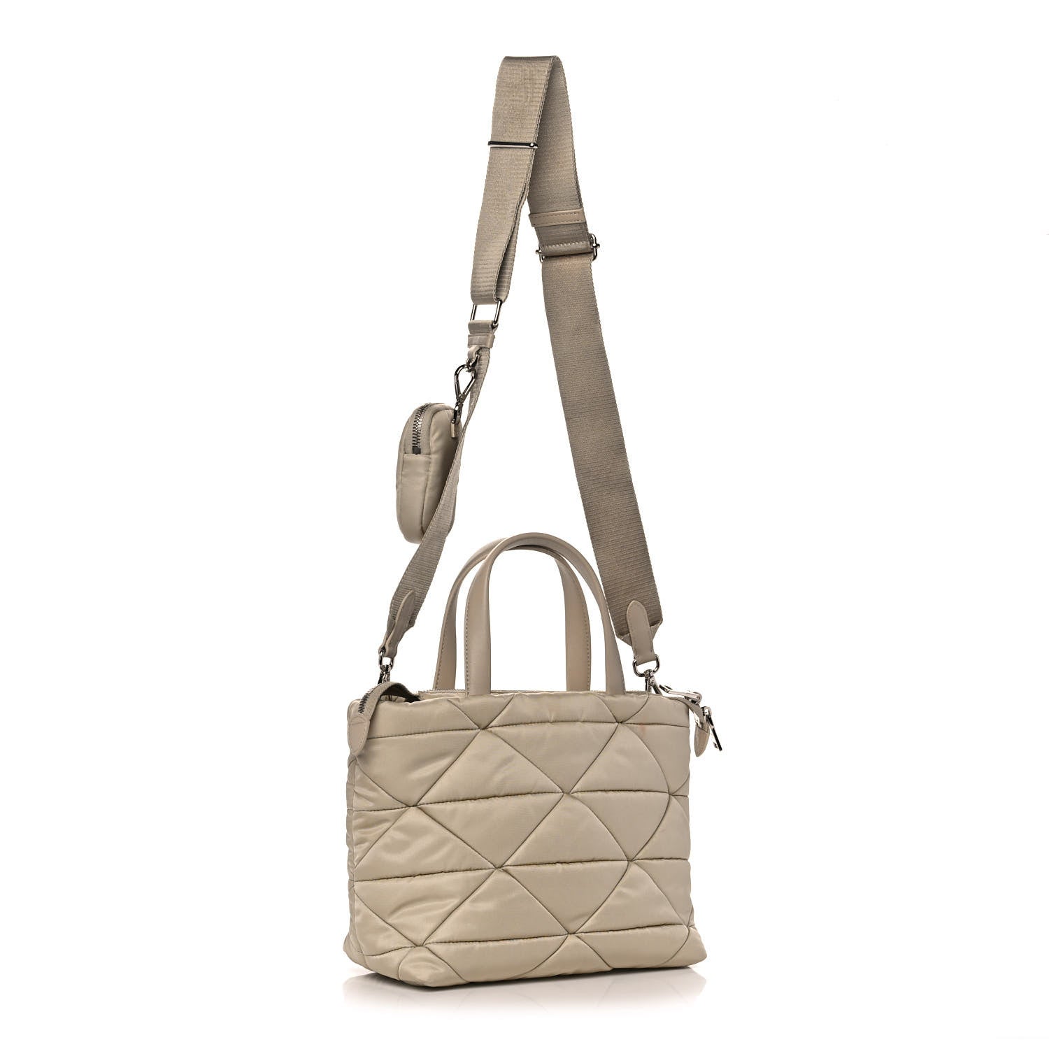 Prada Re-Nylon Nappa Triangle Quilted Padded Double Handled Zip Pocket Tote Deserto 3 of 14