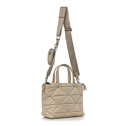 Prada Re-Nylon Nappa Triangle Quilted Padded Double Handled Zip Pocket Tote Deserto 3 of 14