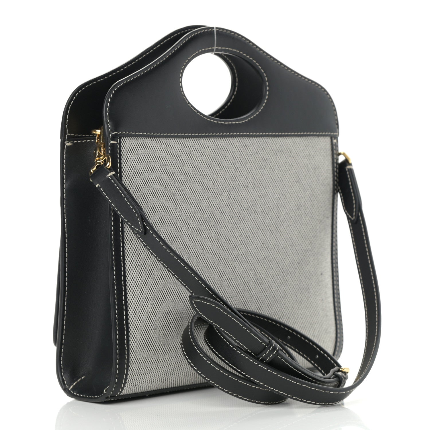 Burberry Canvas Smooth Calfskin Two Tone Mini Pocket Bag Black Fiery Red 3 of 12