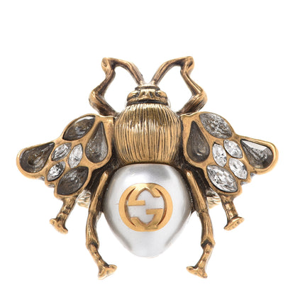 Gucci Metal Crystal Pearl Bee Multifinger Ring Aged Gold 1 of 4