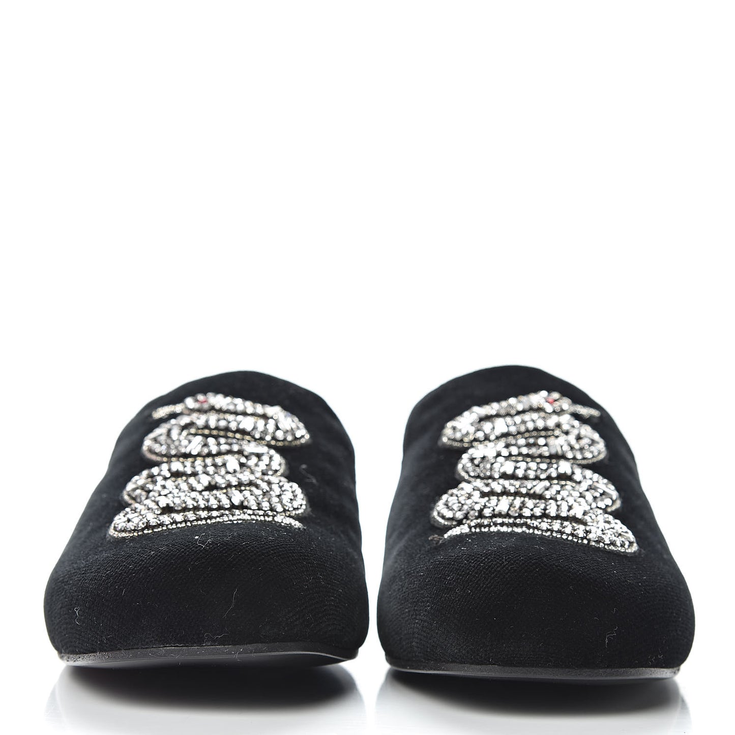 Velvet Crystal Snake Embroidered Womens Slippers 37.5 Black