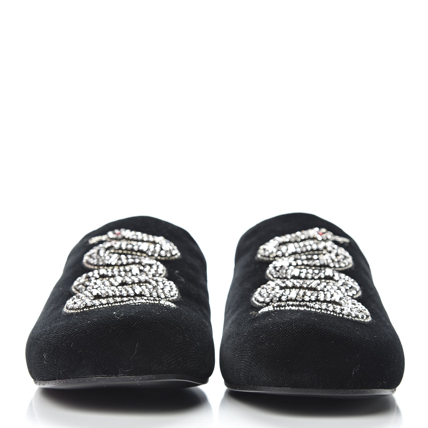Gucci Velvet Crystal Snake Embroidered Womens Slippers 37.5 Black 2 of 11