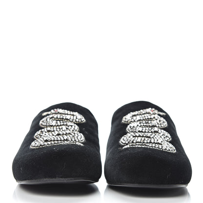 Gucci Velvet Crystal Snake Embroidered Womens Slippers 37.5 Black 2 of 11