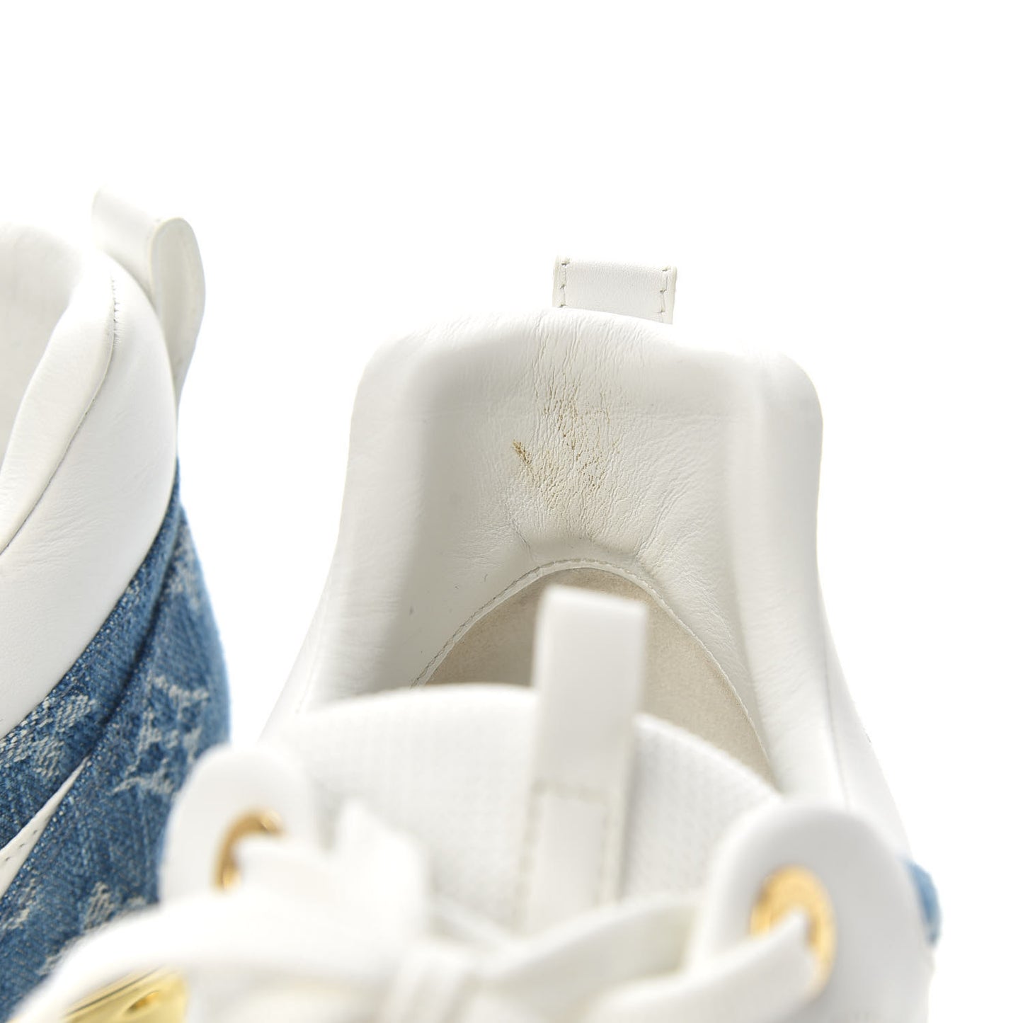 Calfskin Monogram Denim Run Away Sneakers 37.5 White