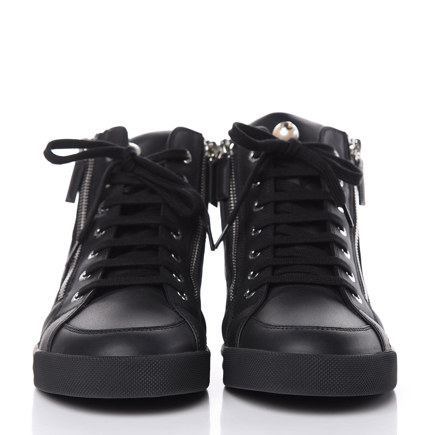 Calfskin Pearl High Top CC Sneakers 39 Black