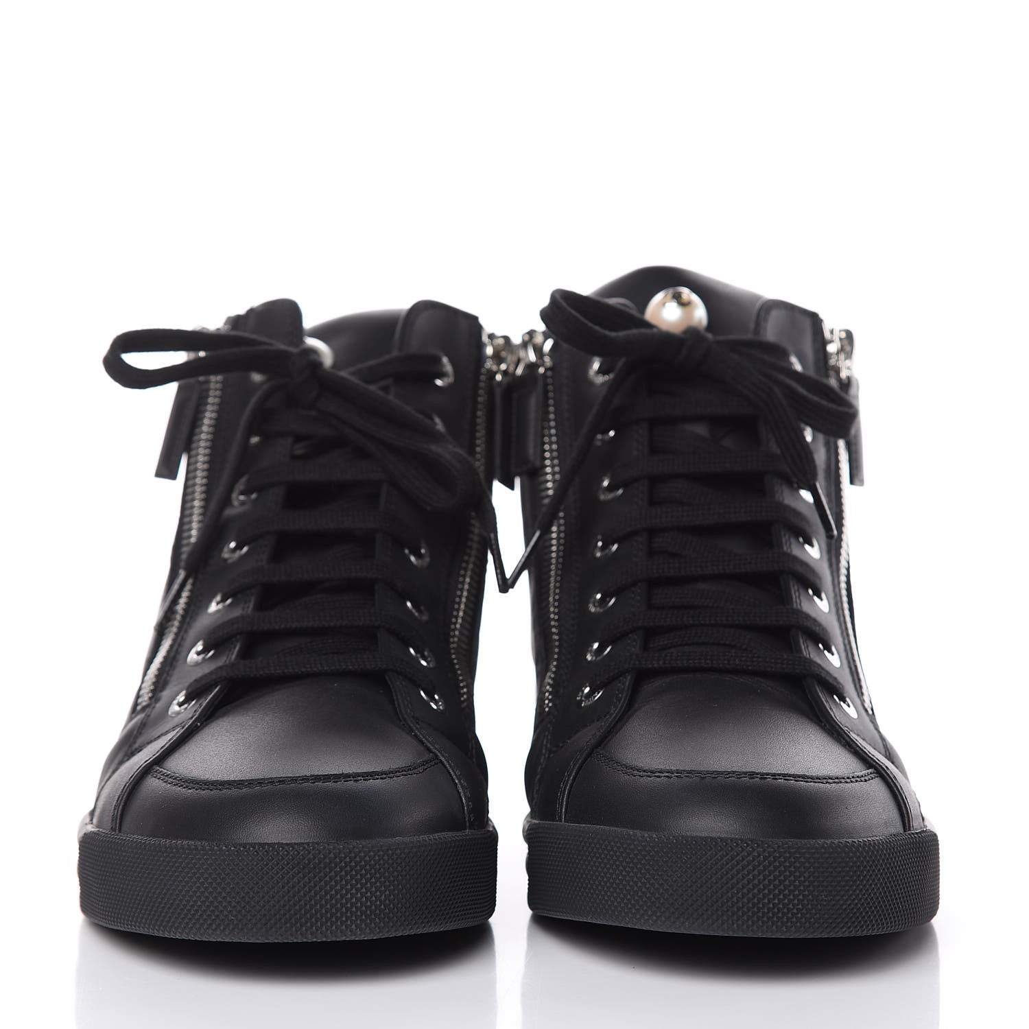 Chanel Calfskin Pearl High Top CC Sneakers 39 Black 2 of 8