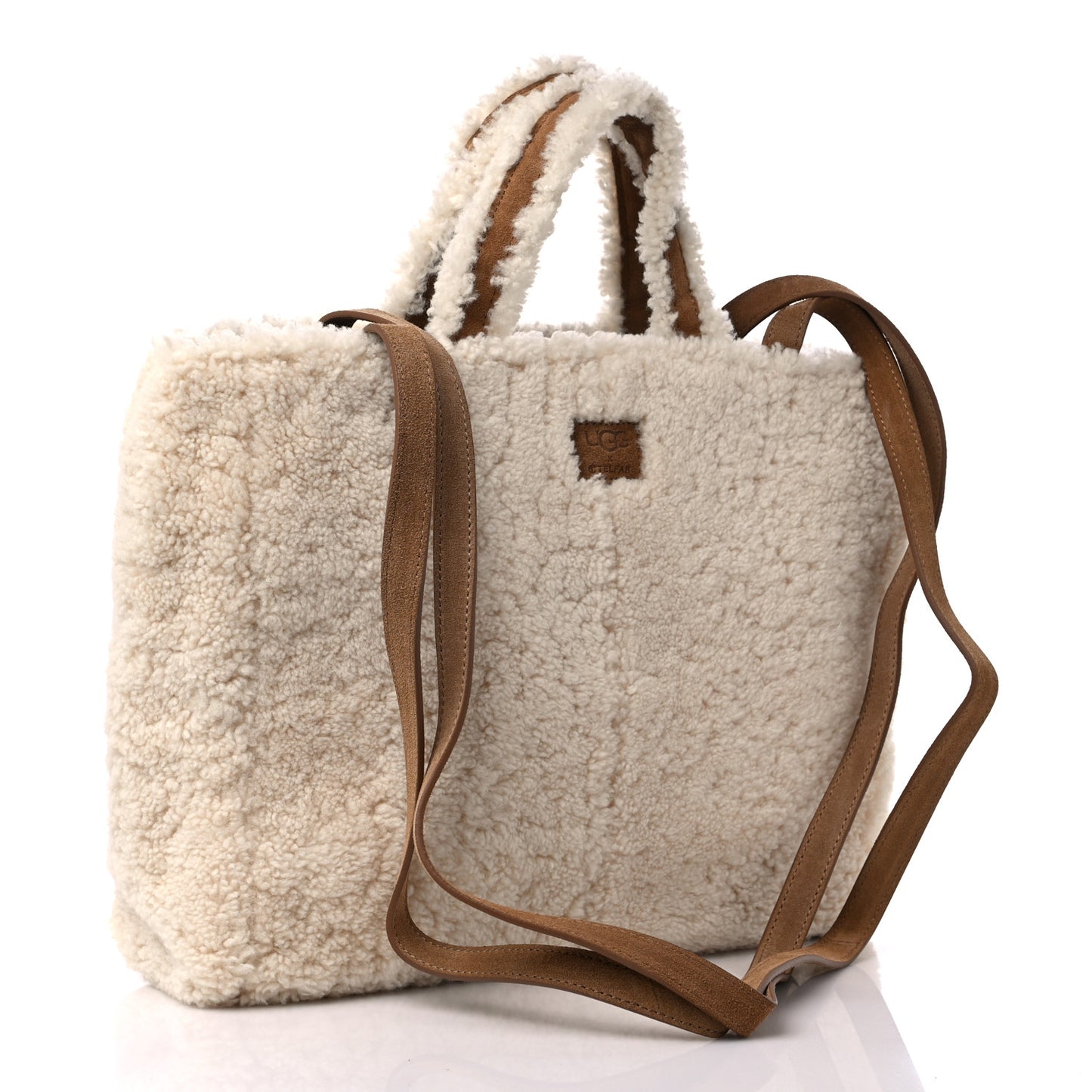 X UGG Suede Shearling Medium Shopping Bag Natural