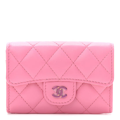 Chanel Lambskin Quilted Flap Card Holder Wallet Pink Yellow 1 of 10