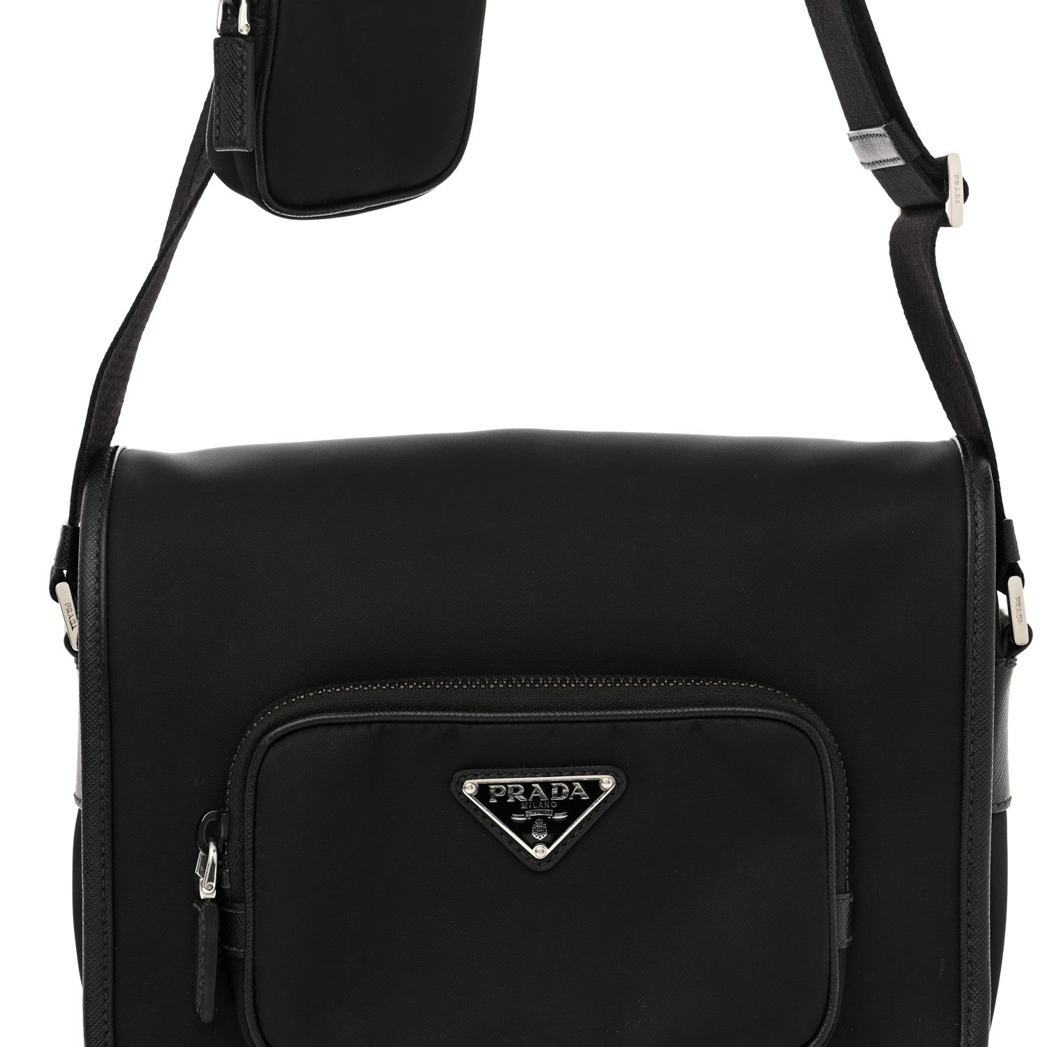 Prada Re-Nylon Tessuto Saffiano Pocket Flap Messenger Bag Black 7 of 9