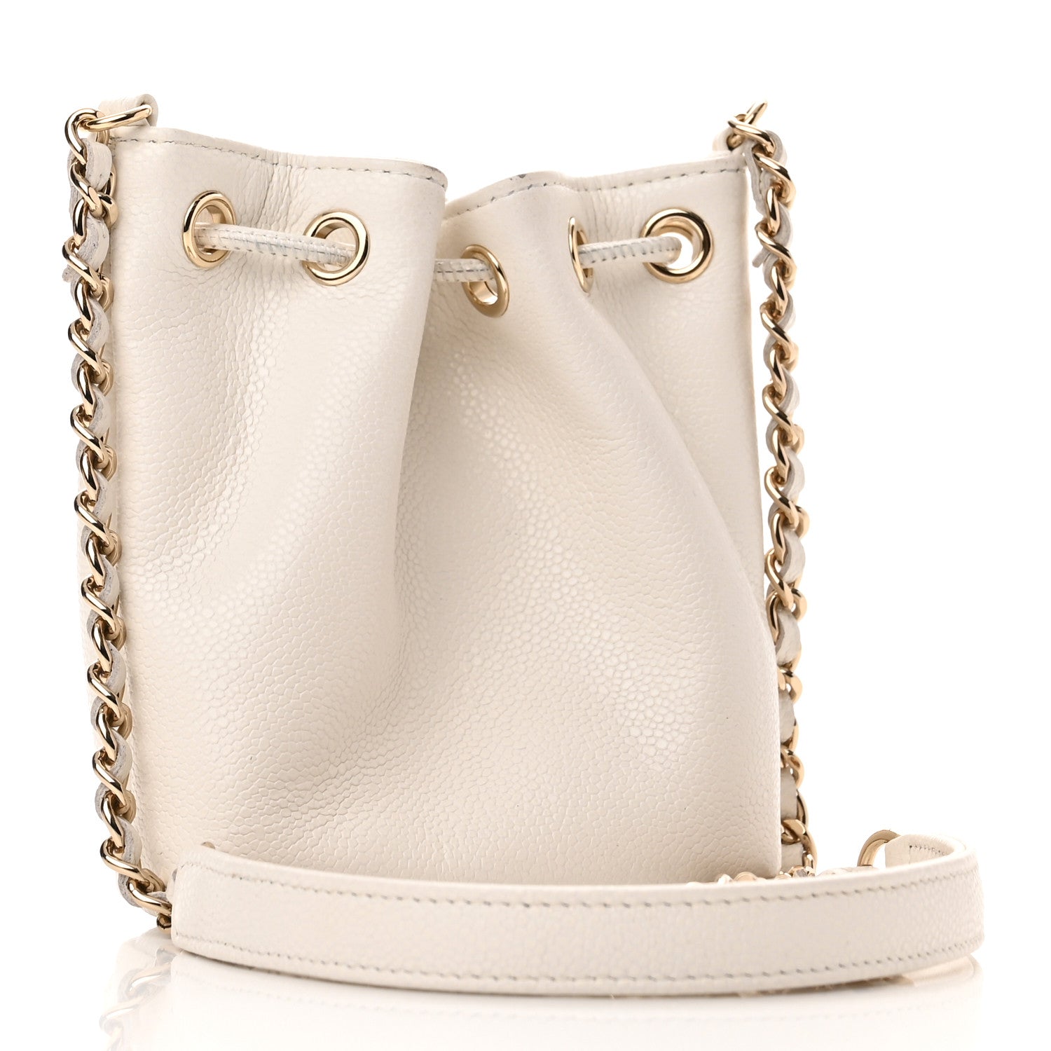 Chanel Caviar Quilted Mini CC Pocket Bucket Bag White 3 of 11