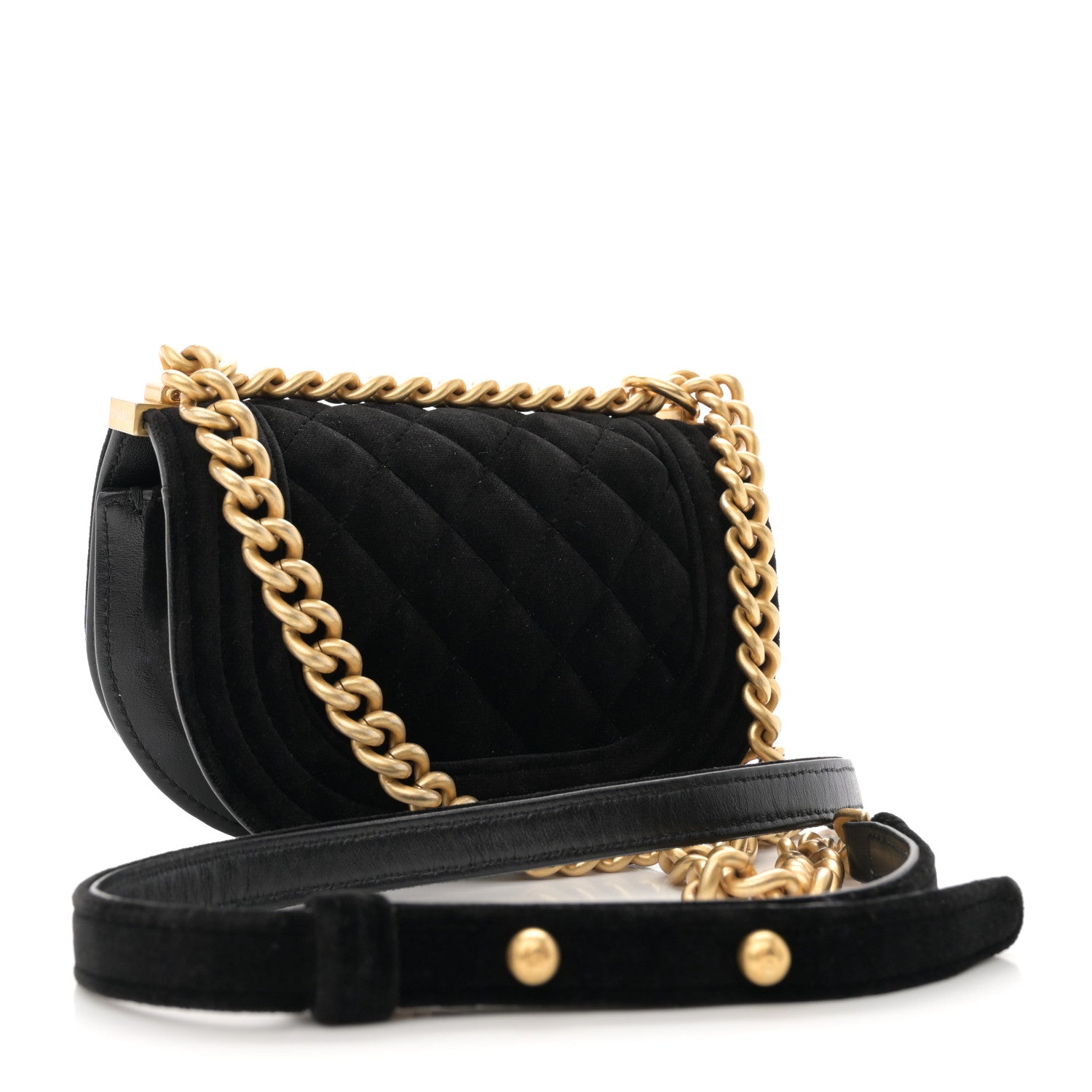 Chanel Velvet Quilted Small Boy Messenger Bag Black 3 of 10