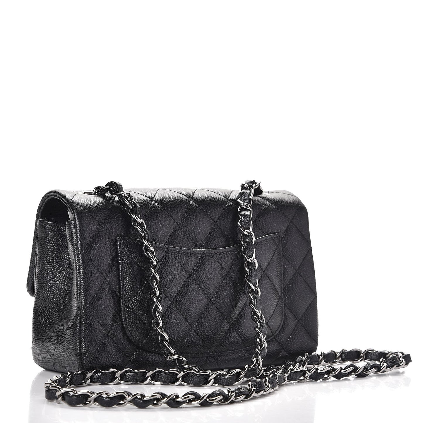 Iridescent Caviar Quilted Mini Rectangular Flap Black