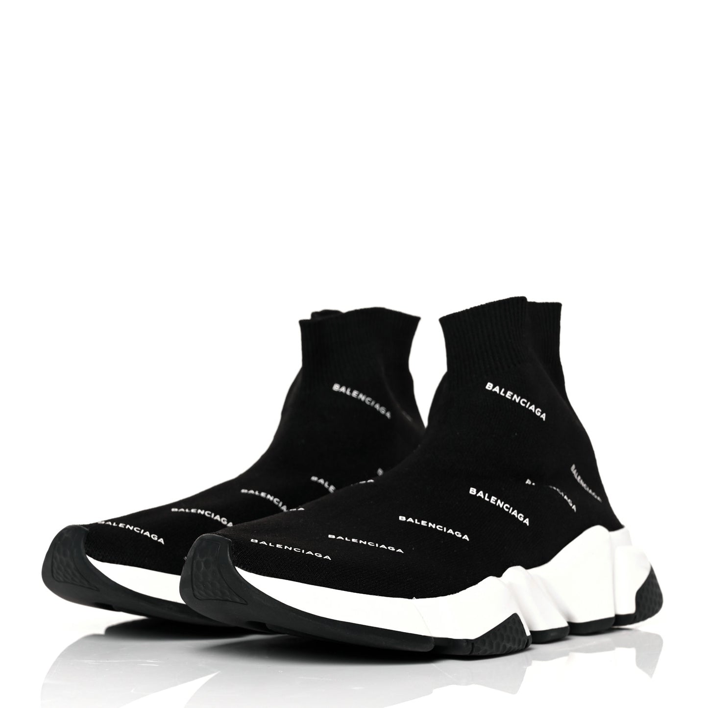 Neoprene Knit Allover Logo Bi-Color Sole Womens Speed Sneakers 36 Black White