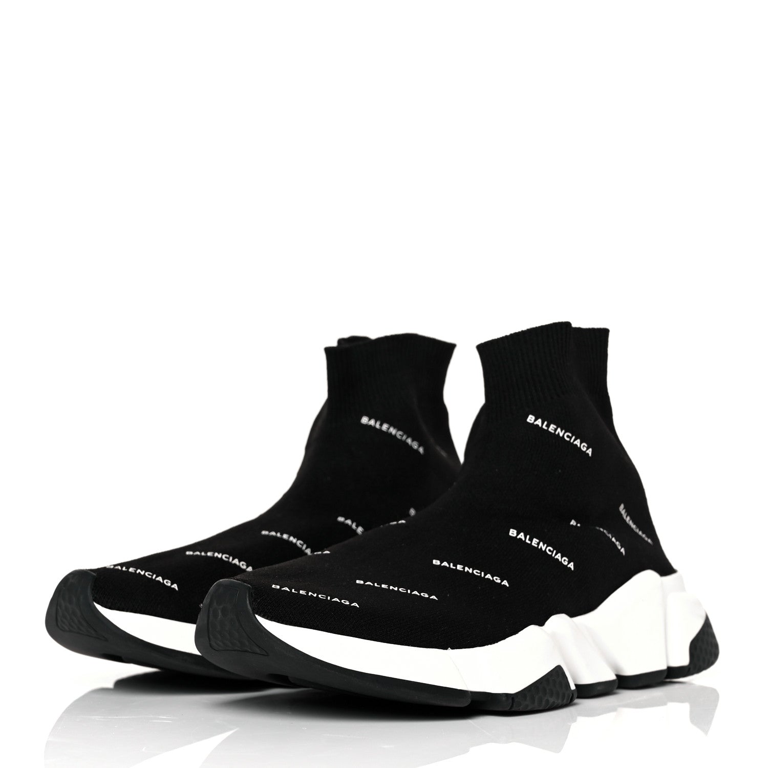 Balenciaga Neoprene Knit Allover Logo Bi-Color Sole Womens Speed Sneakers 36 Black White 3 of 8