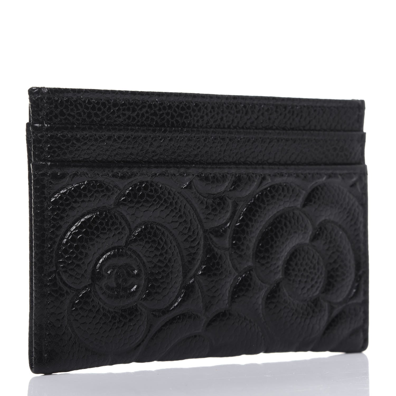 Chanel Caviar Camellia Embossed Card Holder Black 2 of 11