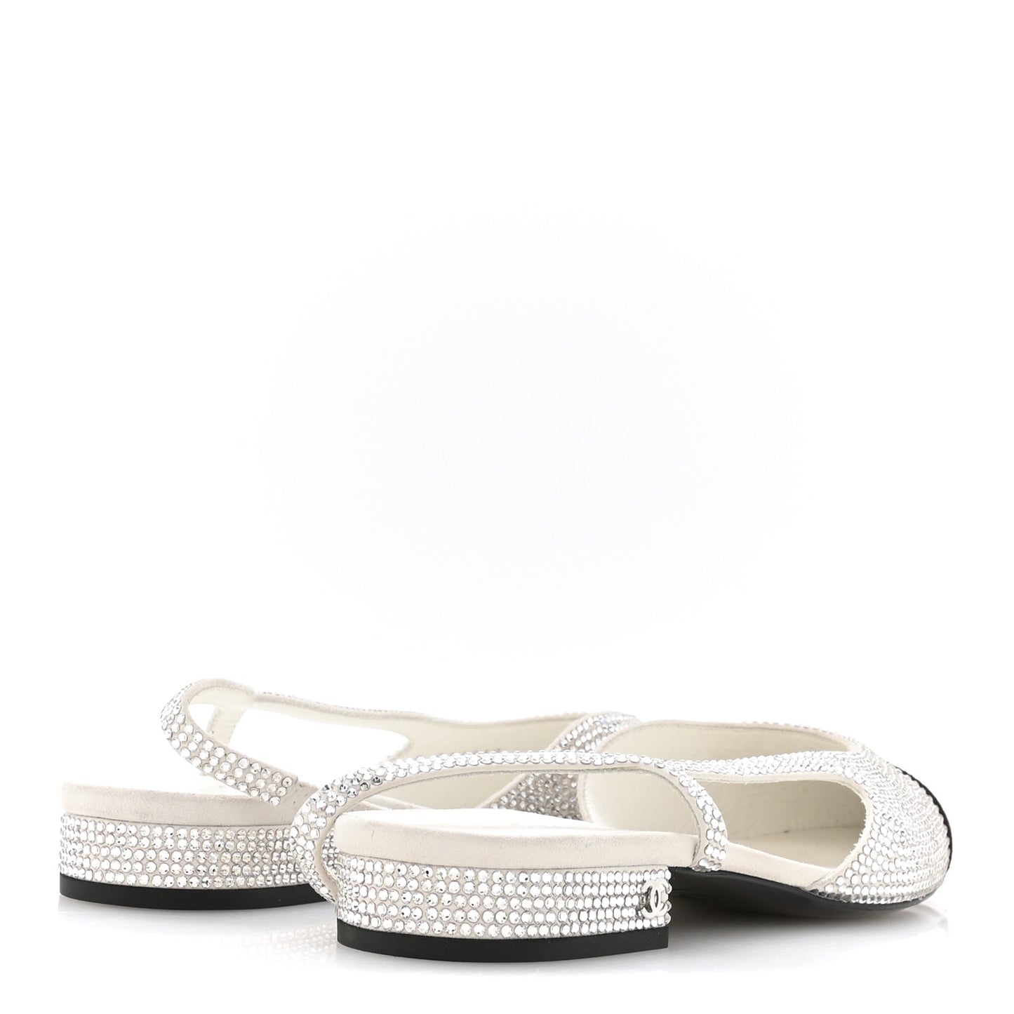 Strass Grosgrain Cap Toe CC Slingback Flats 36.5 Silver Black