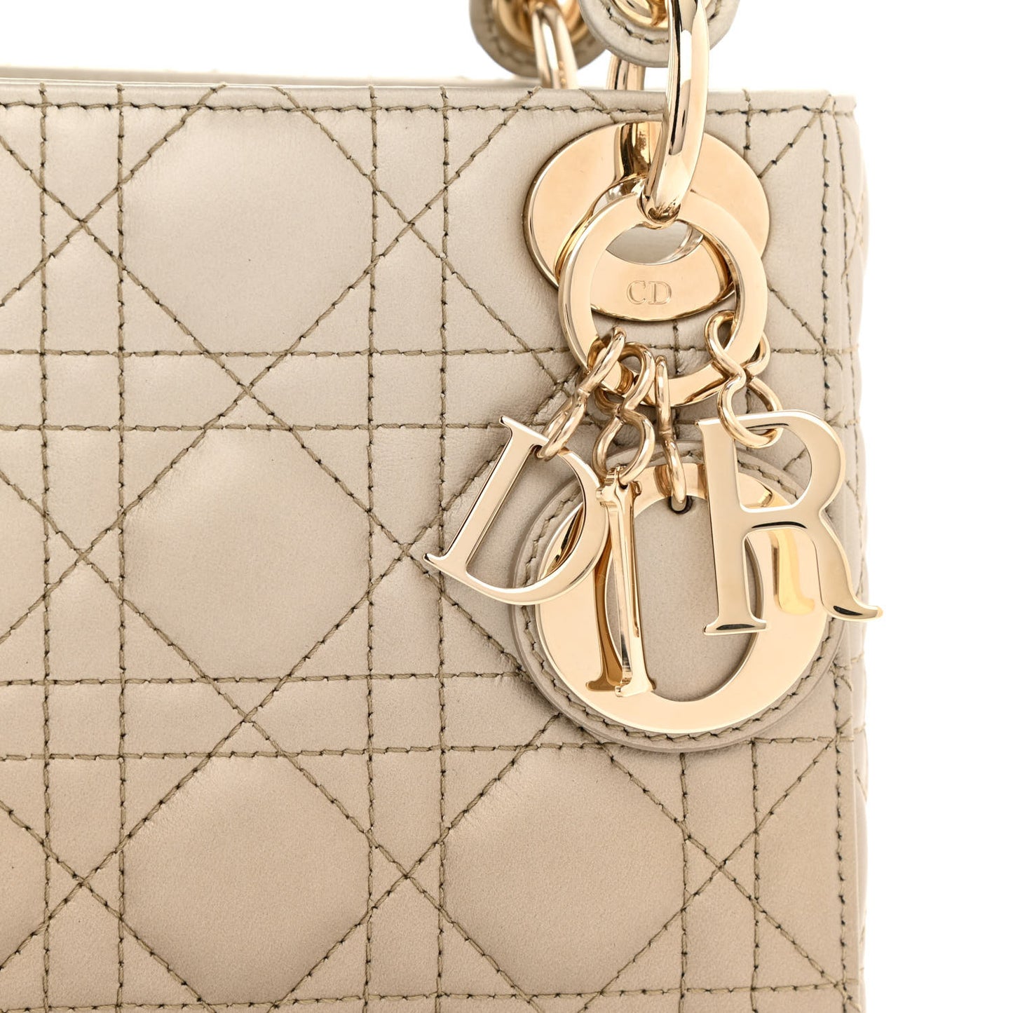 Metallic Lambskin Cannage Mini Lady Dior Gold