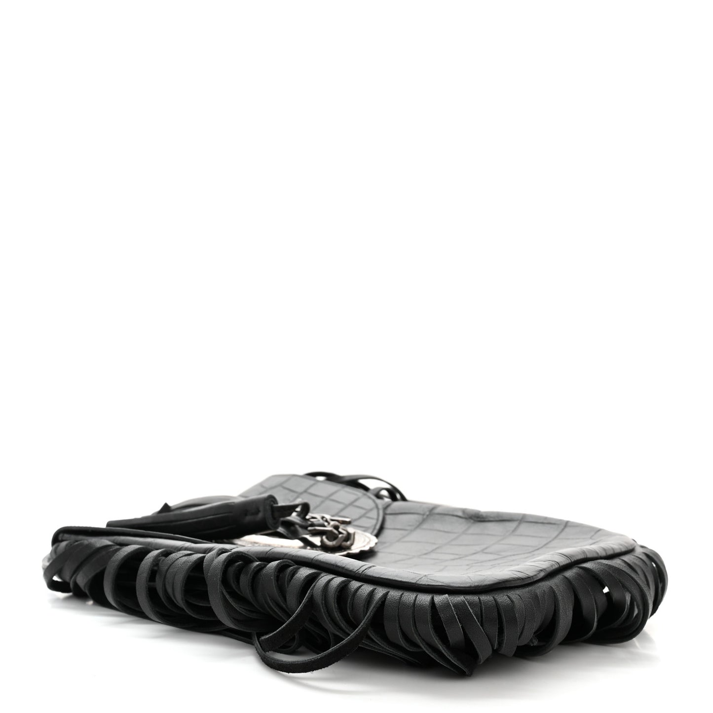 Calfskin Crocodile Embossed Anita Tassed Crossbody Bag Black