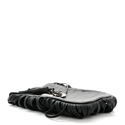 Saint Laurent Calfskin Crocodile Embossed Anita Tassed Crossbody Bag Black 4 of 9