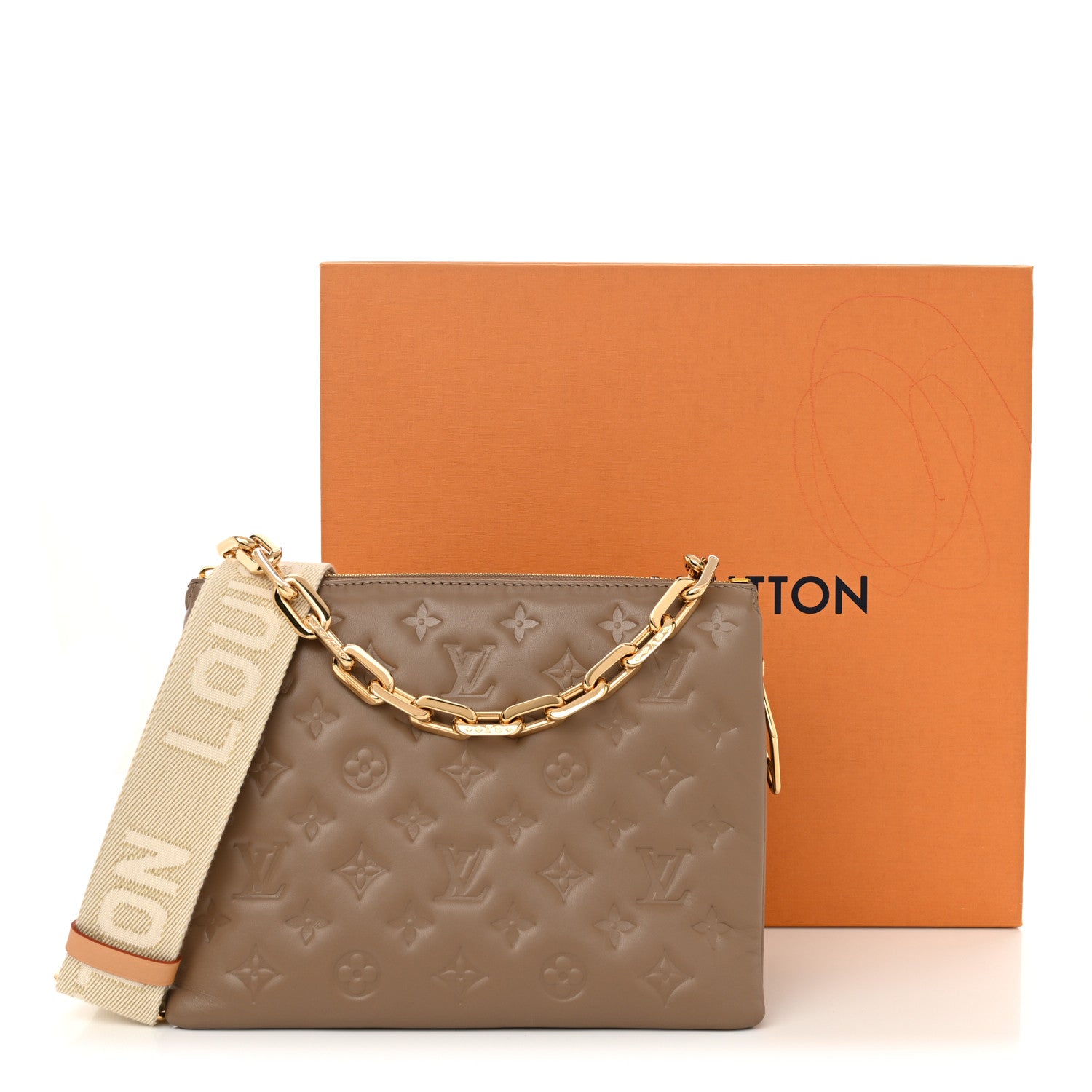 Louis Vuitton Lambskin Embossed Monogram Coussin PM Taupe 10 of 10