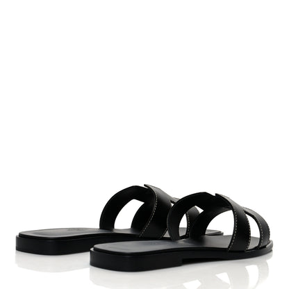 Hermes Box Calfskin Oran Sandals 38 Black 4 of 9