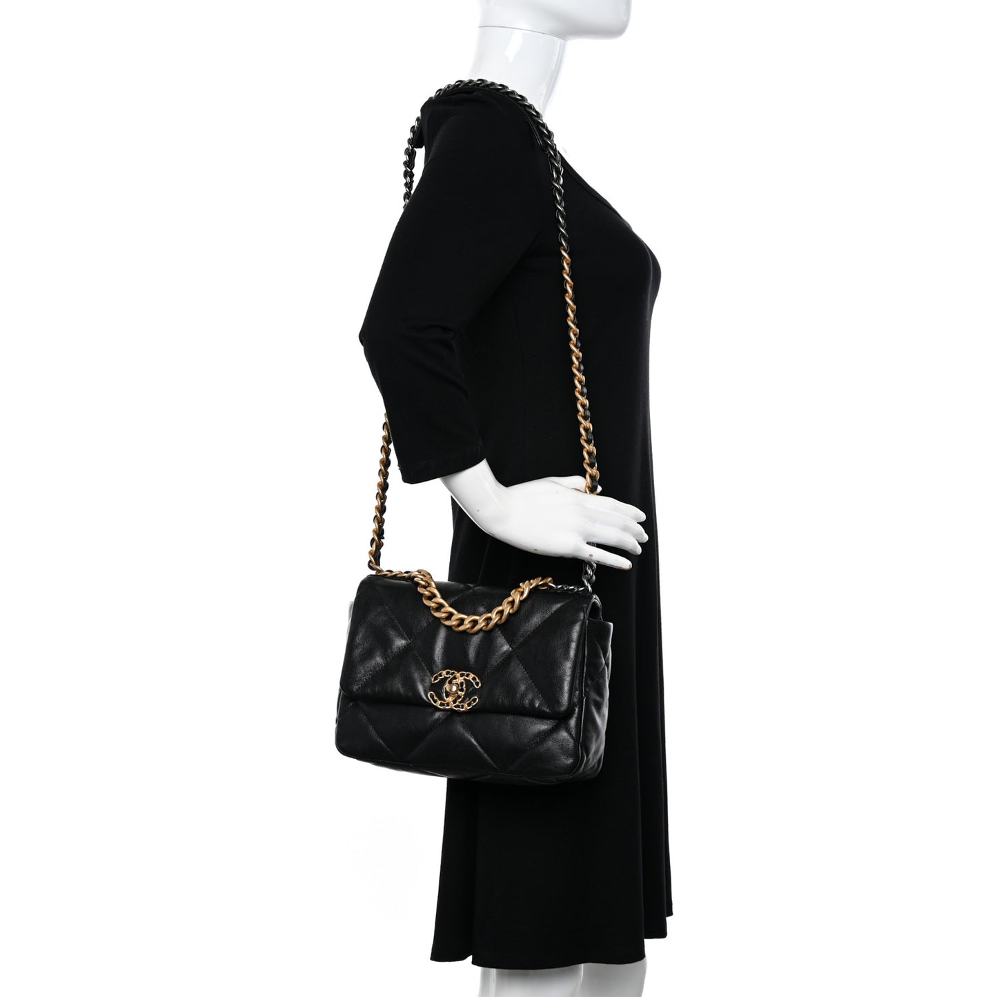 Goatskin Quilted Medium Chanel 19 Flap Black
