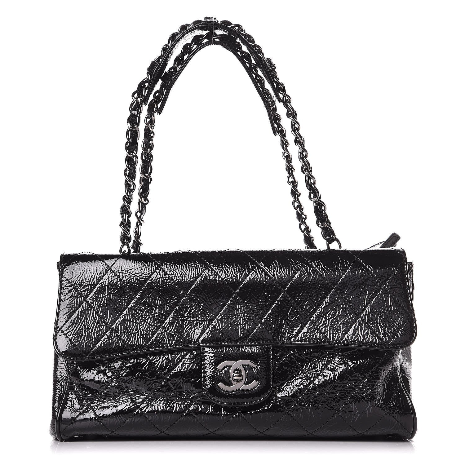 Chanel Distressed Patent Quilted Small Ritz Flap Bag Black 1 of 10
