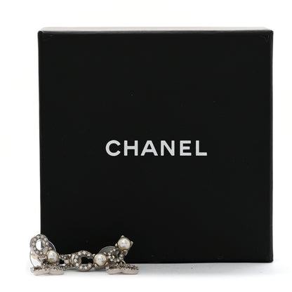 Chanel Metal Crystal Pearl Coco CC Earrings Silver 5 of 5