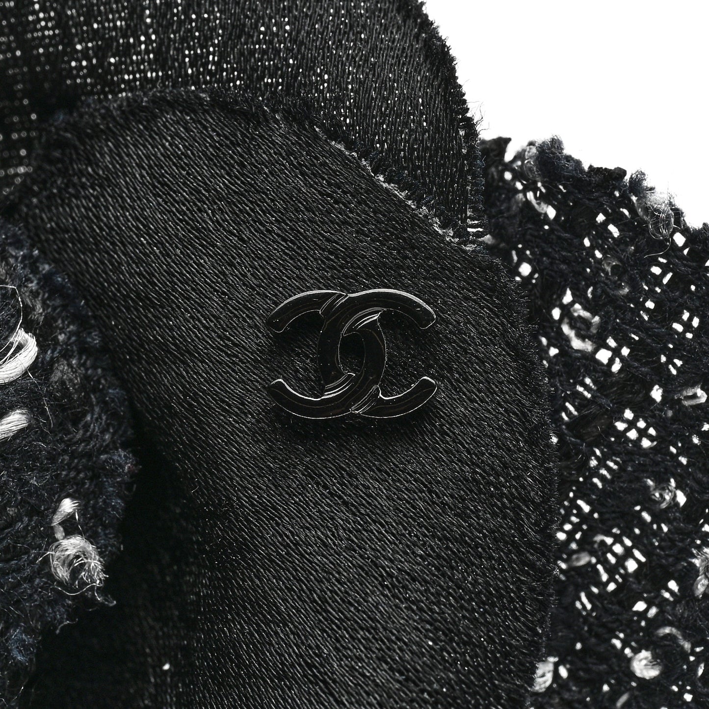 Tweed Camellia Pin Brooch Black