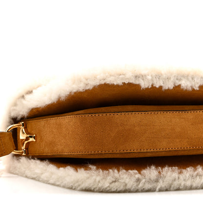 Gucci Suede Shearling Horsebit 1955 Shoulder Bag Honey Beige Milk 9 of 10
