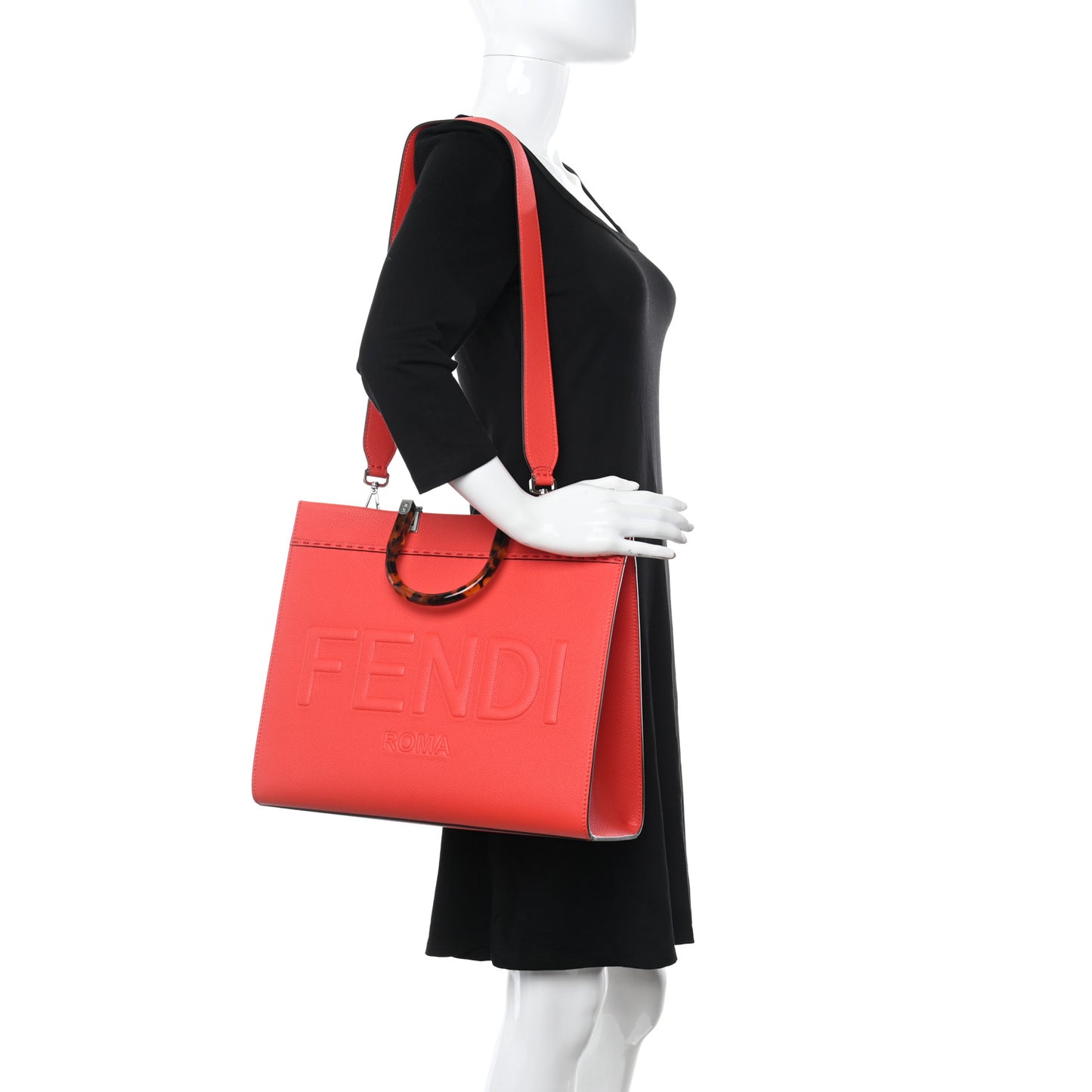 Vitello Cher Plexiglass Logo Debossed Medium Fendi Sunshine Shopper Tote Papavero