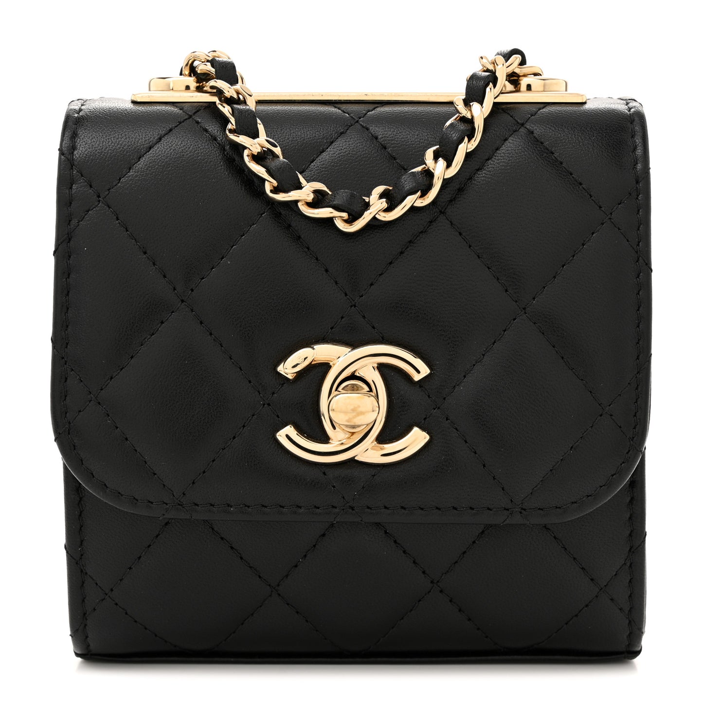 Lambskin Quilted Mini Trendy CC Clutch With Chain Black