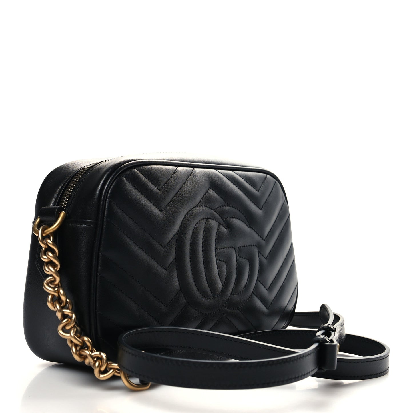 Calfskin Matelasse Small GG Marmont Chain Shoulder Bag Black