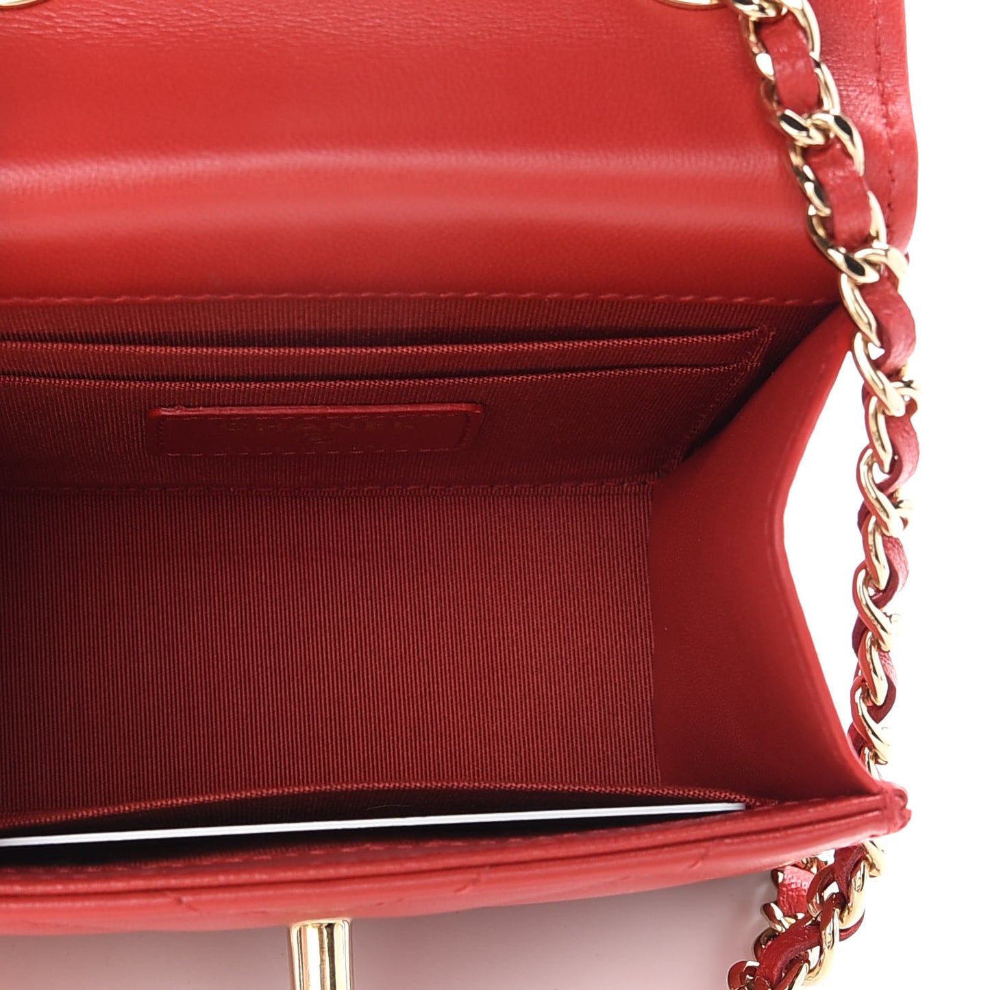 Lambskin Chevron Quilted Mini Trendy CC Chain Wallet Red
