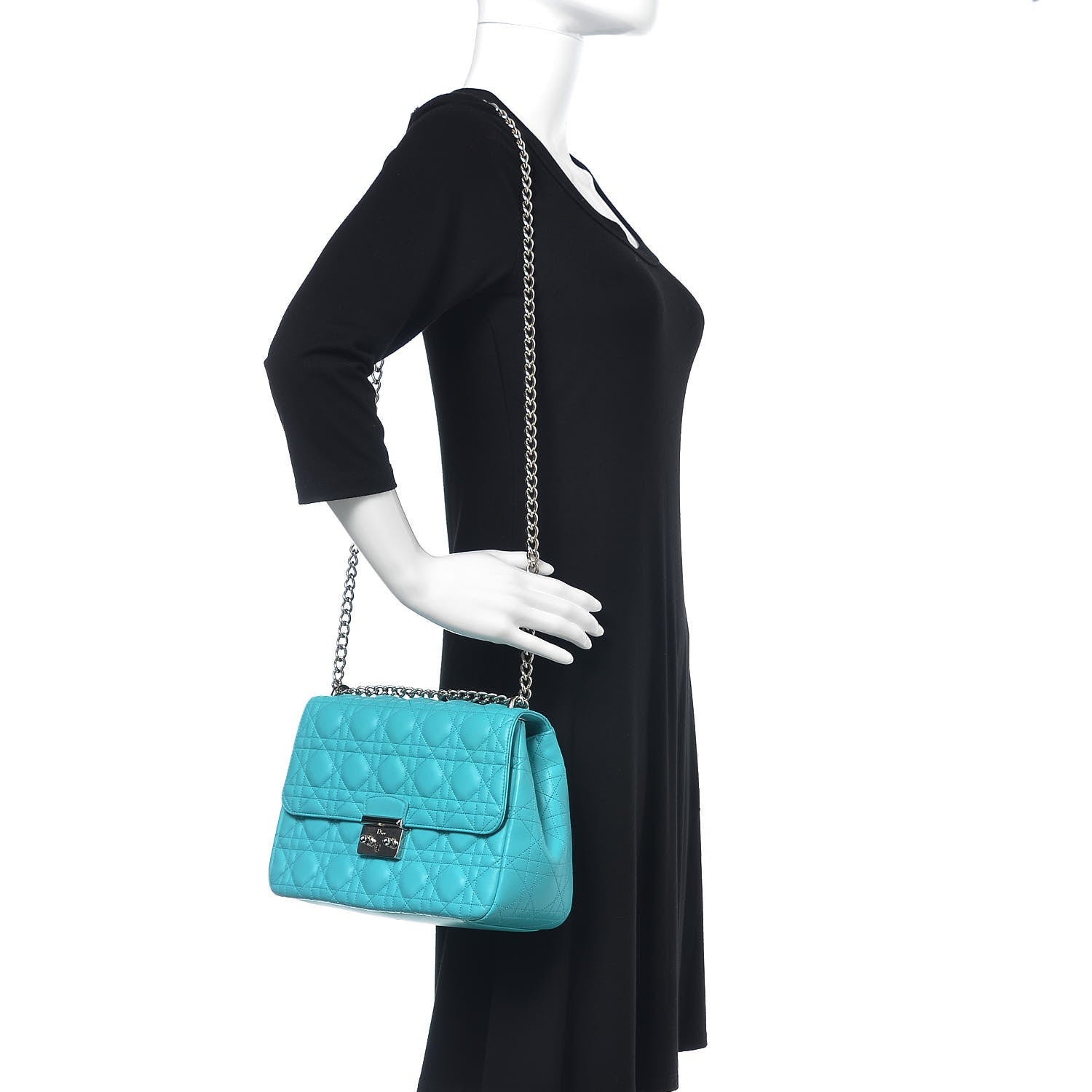 ディオール Christian Dior Lambskin Cannage Large Miss Dior Flap Turquoise
