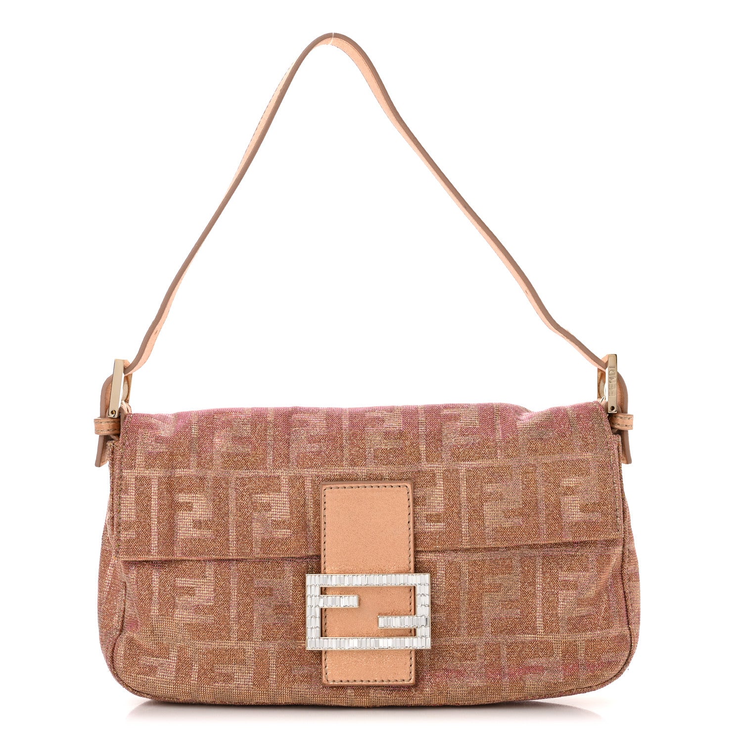 Fendi Metallic Lurex Zucca Vitello Baguette Arancio 1 of 9